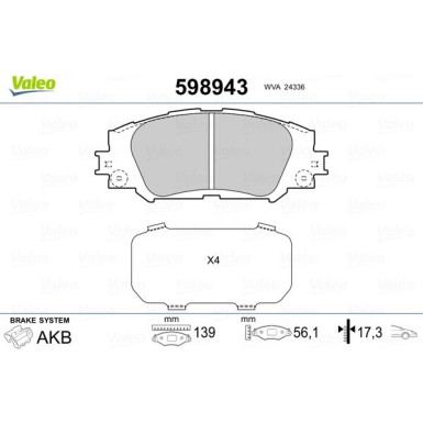 Valeo | Bremsbelagsatz, Scheibenbremse | 598943