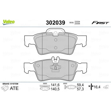 Valeo | Bremsbelagsatz, Scheibenbremse | 302039