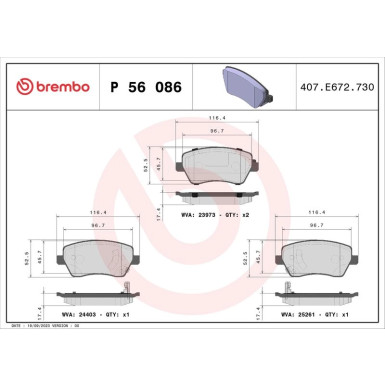 Brembo | Bremsbelagsatz, Scheibenbremse | P 56 086