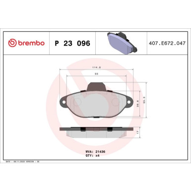 Brembo | Bremsbelagsatz, Scheibenbremse | P 23 096