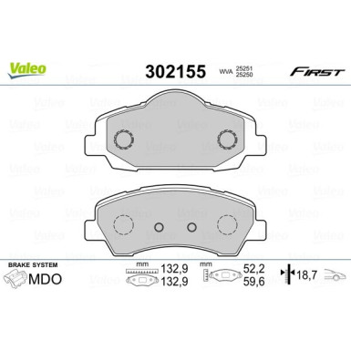 Valeo | Bremsbelagsatz, Scheibenbremse | 302155