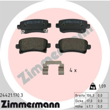Zimmermann | Bremsbelagsatz, Scheibenbremse | 24421.170.3 Zimmermann | Bremsbelagsatz, Scheibenbremse | 24421.170.3