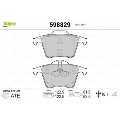 Valeo | Bremsbelagsatz, Scheibenbremse | 598829