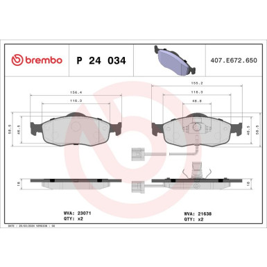 Brembo | Bremsbelagsatz, Scheibenbremse | P 24 034