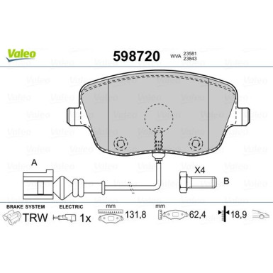 Valeo | Bremsbelagsatz, Scheibenbremse | 598720