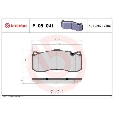 Brembo | Bremsbelagsatz, Scheibenbremse | P 06 041