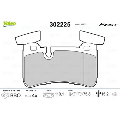 Valeo | Bremsbelagsatz, Scheibenbremse | 302225