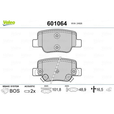 Valeo | Bremsbelagsatz, Scheibenbremse | 601064