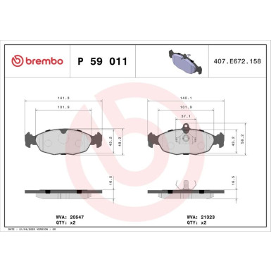 Brembo | Bremsbelagsatz, Scheibenbremse | P 59 011