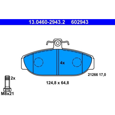 ATE | Bremsbelagsatz, Scheibenbremse | 13.0460-2943.2