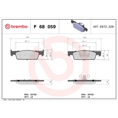 Brembo | Bremsbelagsatz, Scheibenbremse | P 68 059