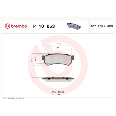 Brembo | Bremsbelagsatz, Scheibenbremse | P 10 053