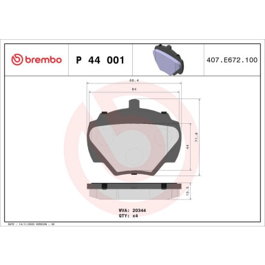 Brembo | Bremsbelagsatz, Scheibenbremse | P 44 001