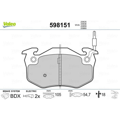 Valeo | Bremsbelagsatz, Scheibenbremse | 598151