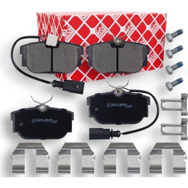 FEBI BILSTEIN 16408 Bremsbeläge Hinterachse, inkl. Warnkontakt, mit Anti-Quietsch-Blech