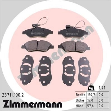 Zimmermann | Bremsbelagsatz, Scheibenbremse | 23711.190.2