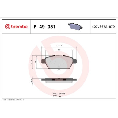 Brembo | Bremsbelagsatz, Scheibenbremse | P 49 051