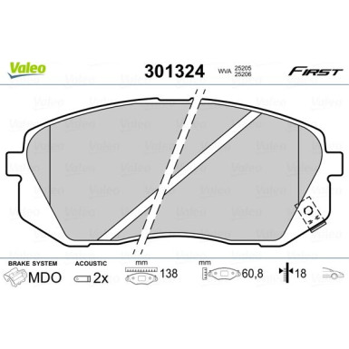 Valeo | Bremsbelagsatz, Scheibenbremse | 301324