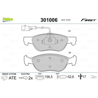 Valeo | Bremsbelagsatz, Scheibenbremse | 301006