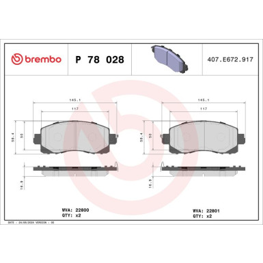 Brembo | Bremsbelagsatz, Scheibenbremse | P 78 028