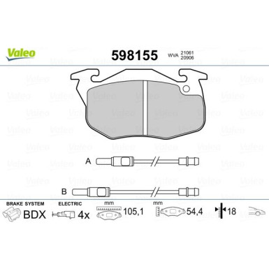 Valeo | Bremsbelagsatz, Scheibenbremse | 598155