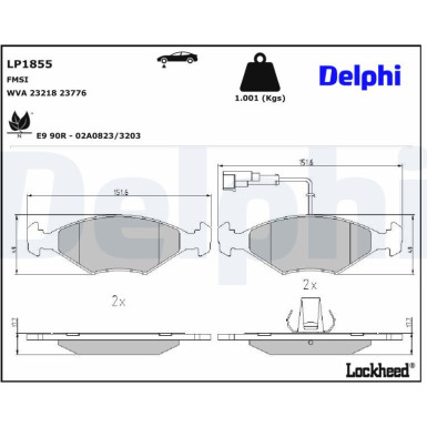 Delphi | Bremsbelagsatz, Scheibenbremse | LP1855 Delphi | Bremsbelagsatz, Scheibenbremse | LP1855