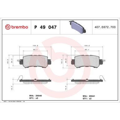 Brembo | Bremsbelagsatz, Scheibenbremse | P 49 047