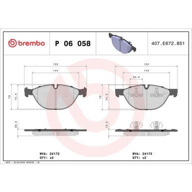 Brembo | Bremsbelagsatz, Scheibenbremse | P 06 058