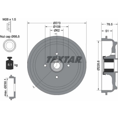 Textar | Bremstrommel | 94037900