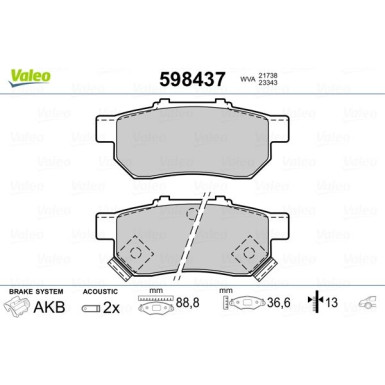 Valeo | Bremsbelagsatz, Scheibenbremse | 598437