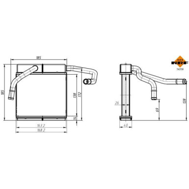 NRF | Wärmetauscher, Innenraumheizung | mit Rohr | 54358