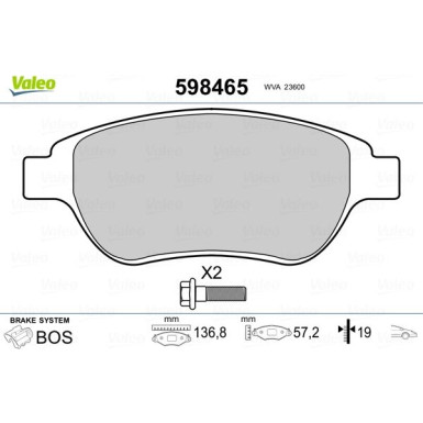 Valeo | Bremsbelagsatz, Scheibenbremse | 598465