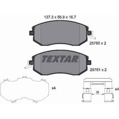 Textar | Bremsbelagsatz, Scheibenbremse | 2576001