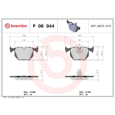 Brembo | Bremsbelagsatz, Scheibenbremse | P 06 044