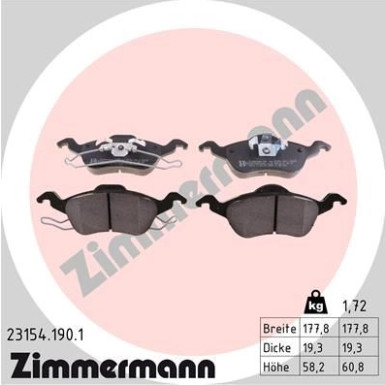 Zimmermann | Bremsbelagsatz, Scheibenbremse | 23154.190.1