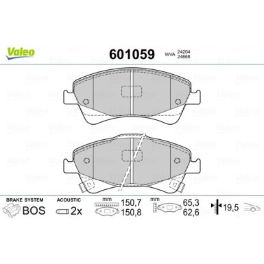 Valeo | Bremsbelagsatz, Scheibenbremse | 601059