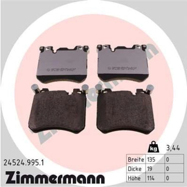 Zimmermann | Bremsbelagsatz, Scheibenbremse | 24524.995.1