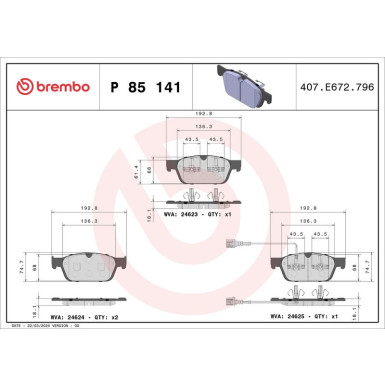 Brembo | Bremsbelagsatz, Scheibenbremse | P 85 141