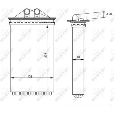 NRF | Wärmetauscher, Innenraumheizung | mit Rohr | 54331