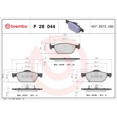 Brembo | Bremsbelagsatz, Scheibenbremse | P 28 044