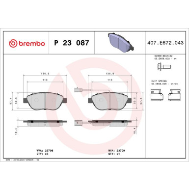 Brembo | Bremsbelagsatz, Scheibenbremse | P 23 087