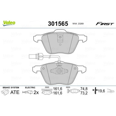 Valeo | Bremsbelagsatz, Scheibenbremse | 301565