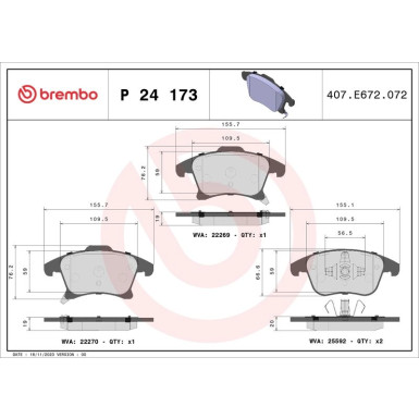 Brembo | Bremsbelagsatz, Scheibenbremse | P 24 173