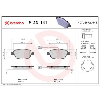 Brembo | Bremsbelagsatz, Scheibenbremse | P 23 141