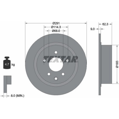 TEXTAR PRO 92237103 Bremsscheibe 291x9mm, 05/06x114,3, voll, beschichtet