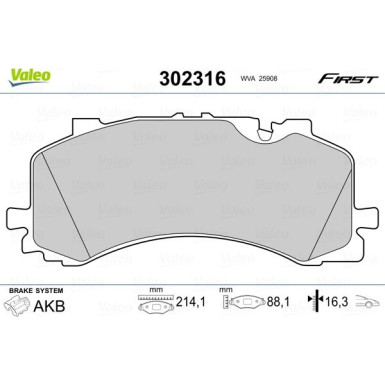 Valeo | Bremsbelagsatz, Scheibenbremse | 302316