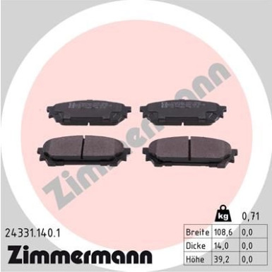 Zimmermann | Bremsbelagsatz, Scheibenbremse | 24331.140.1