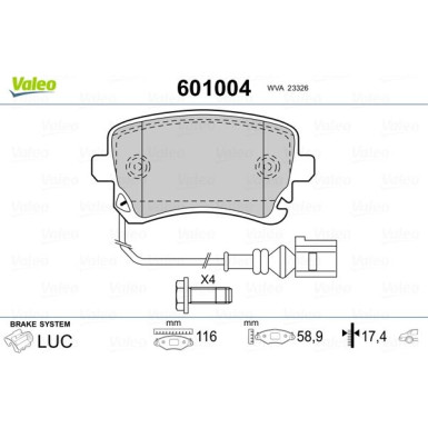 Valeo | Bremsbelagsatz, Scheibenbremse | 601004