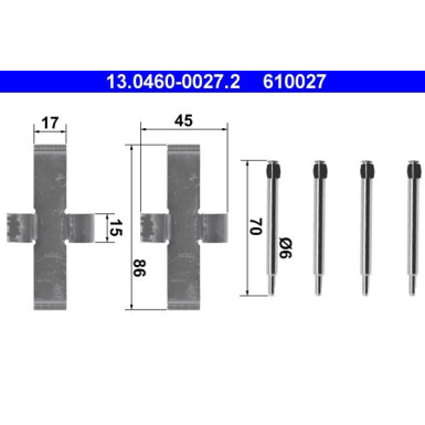 ATE | Zubehörsatz, Scheibenbremsbelag | 13.0460-0027.2