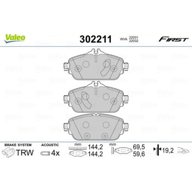 Valeo | Bremsbelagsatz, Scheibenbremse | 302211